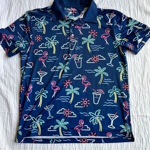 Chubbies Polo Shirt Mens Medium Flamingo Palm Tree Print Performance Golf